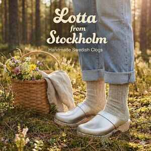 Lotta From Stockholm Classic Swedish Clog Metallic Leather Silver Size 9